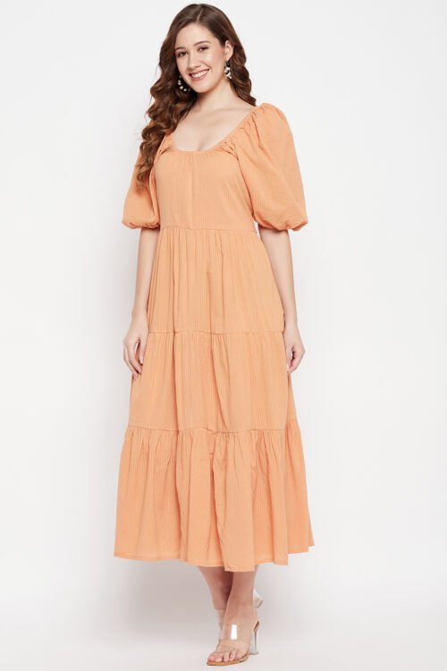 WOVEN ROUND NECK & LONG DRESS
